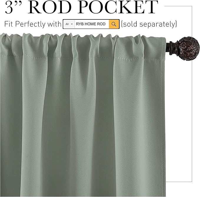 RYB HOME Kitchen Blackout Curtains Over Sink 36 inch Length, Rod Pocket Summer - Image 2