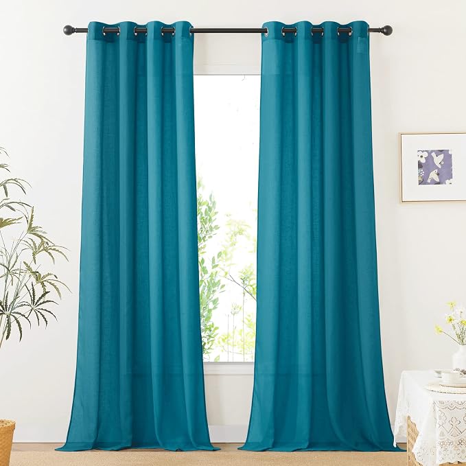 NICETOWN Peacock Green Sheer Curtains, & Drapes, Grommet Semi Sheer Linen by NICETOWN