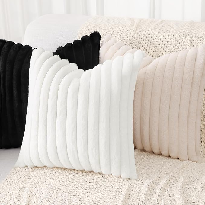 decorUhome Summer Cozy Faux Fur Throw Pillow Covers 16x16 Set of 2 Decorative - Image 5