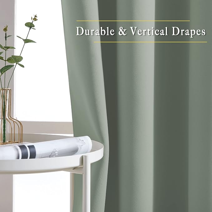 NICETOWN Blackout Sage Green Curtains 54 inches Long 2 Panels Set - Image 5