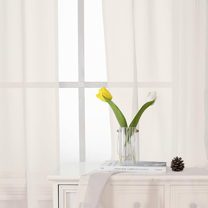 Lecloud Ivory Sheer Curtains 48 Inch Length 2 Pcs, Rustic Farmhouse Curtains - Image 4