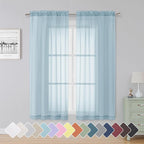 Simplebrand Sky Blue Sheer Curtains 63 Inch Length 2 Panels, Rod Pocket Solid by Simplebrand