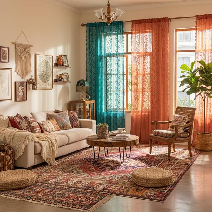 WAZZIO Boho Lace Curtains 2 Panels 63 Inch -Victorian Sheer Panel Drape French - Image 4