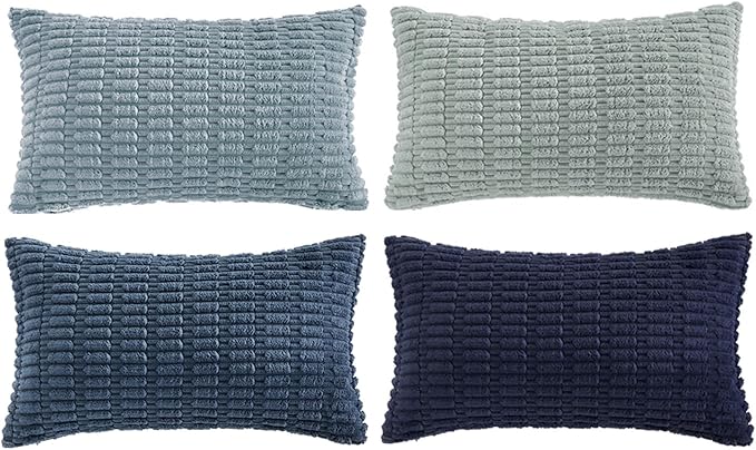 Fancy Homi Set of 4 Blue Lumbar Rectangle Decorative Throw Pillow Covers 14x24 - Image 6