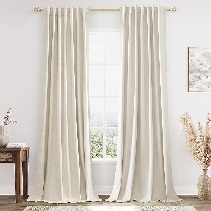 Guken 100% Blackout Linen Curtains 98 Inch Wide by 52 Inch 2 Panels Set by Guken