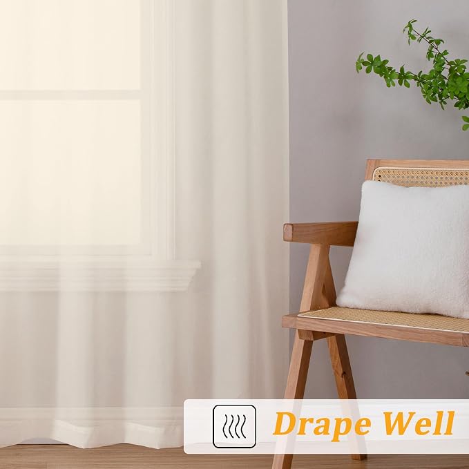 Gwine Cream Sheer Kitchen Curtains 36 Inch Length, Light Filtering Voile Soft - Image 6