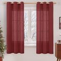LAMIT Burgundy Red Sheer Linen Curtains 63 Inch Length, Linen Textured Light by LAMIT