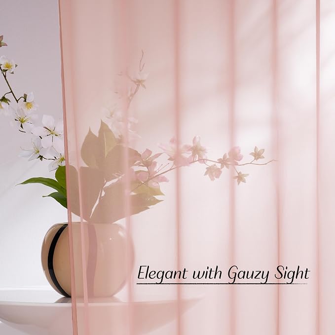 NICETOWN Light Pink Sheer Curtains 96 inches Long, Grommet Voile Sheer Textured - Image 3