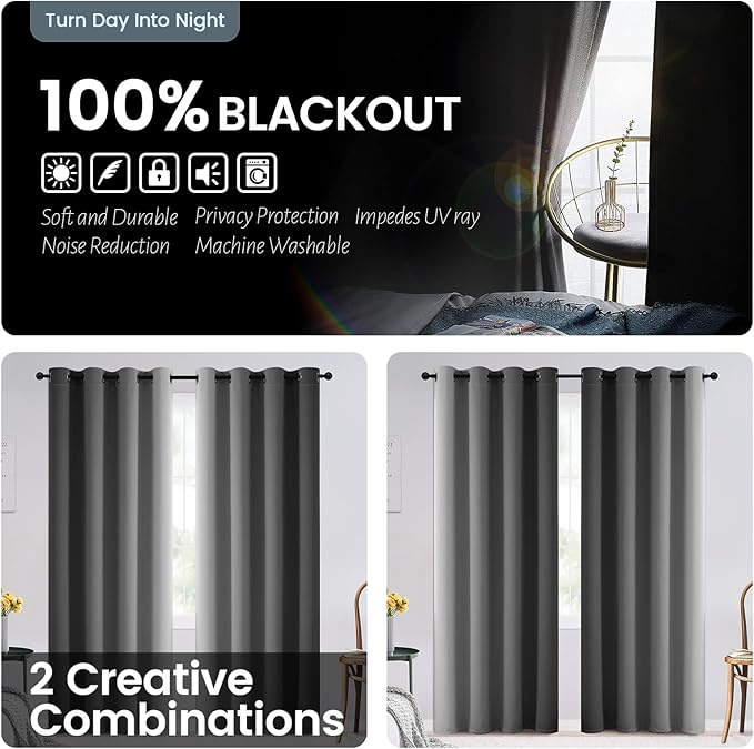 SimpleHome Grey and Greyish White Blackout Curtains - Image 2