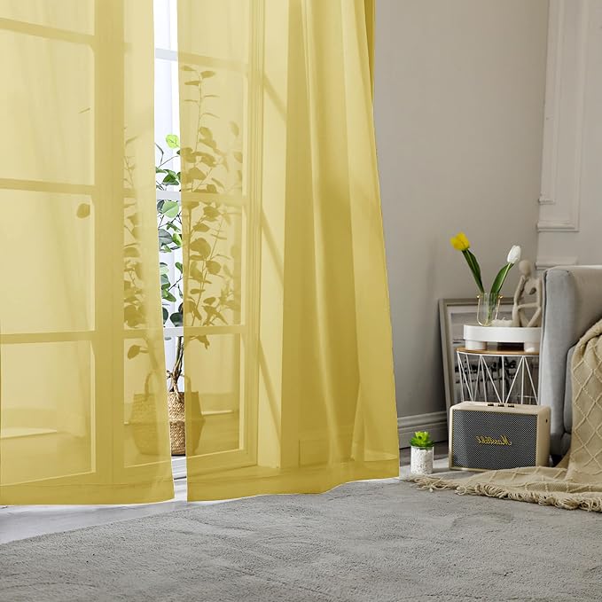Lecloud Yellow Sheer Curtains 96 Inches Long 2 Panels, Gauzy Light Filtering - Image 8
