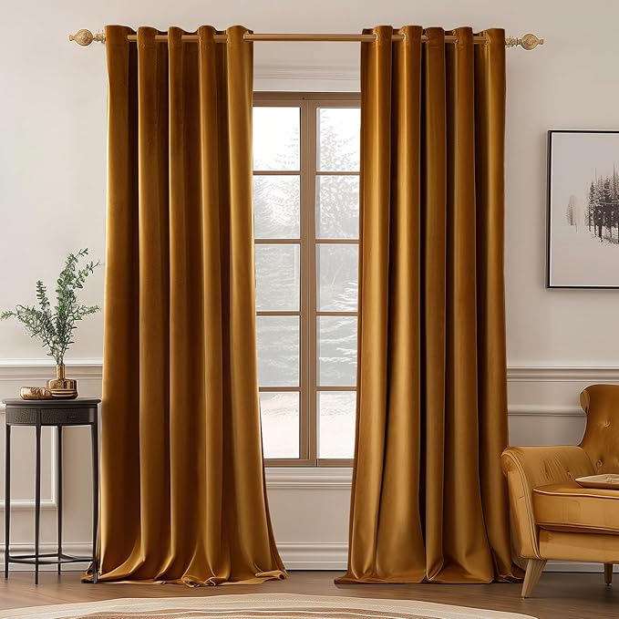 MIULEE Velvet Curtains Golden Brown Elegant Grommet Thermal Insulated by MIULEE
