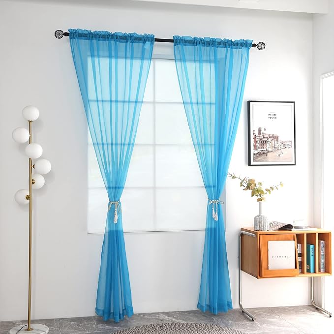 youleyar Solid Sheer Rod Pocket Curtain Voile Draperies 2 Panels White Beige - Image 2