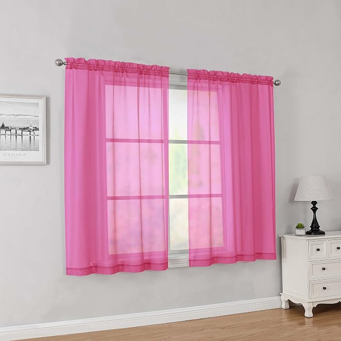 Simplebrand Hot Pink Short Sheer Curtains 45 Inch Length by Simplebrand