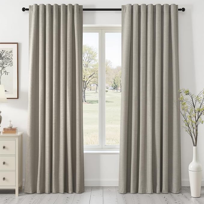 Topfinel 90 Inches Linen Curtains 100% Blackout Curtain by Topfinel