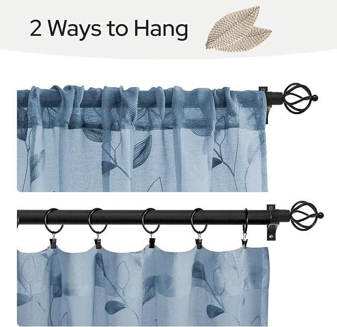 HOMEIDEAS Stone Blue Sheer Kitchen Curtains 30 X 24 Inch Length 2 Panels - Image 6