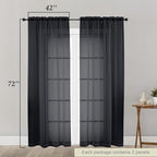 Black Sheer Curtain for Bedroom Living Room 72 Inches Long 2 Panels Set - Image 2
