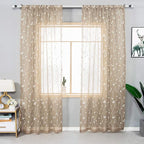 AmHoo 2 Panels Embroidered Leaf Pattern Semi Sheer Curtains Foliage Floral - Image 2
