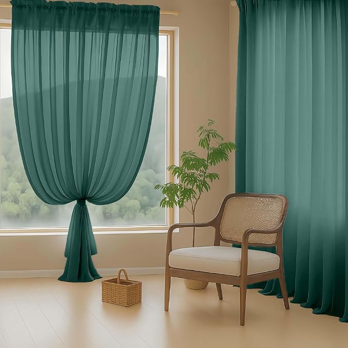 Green Sheer Curtains for Window 72 inches Long 2 Panels, Soft Airy Light - Image 8