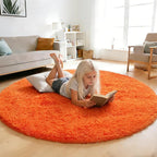 Orange Fluffy Round Rug, Soft Area Rugs by yulidayang