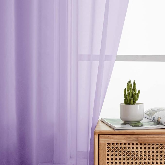 Sheer Lavender Curtains for Bedroom Living Room 54 Inch Length 2 Panels Set - Image 6