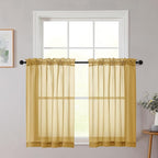 Chyhomenyc Gold Sheer Curtains 30 inch Length 2 Panels, Light Filtering Voile by Chyhomenyc