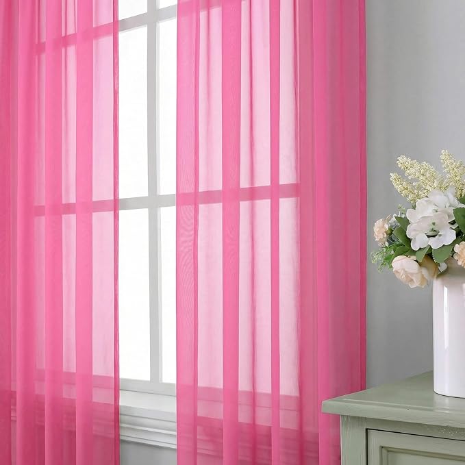 Aiyufeng Hot Pink Sheer Curtains 84 Inches Long 2 Panels Set - Image 4