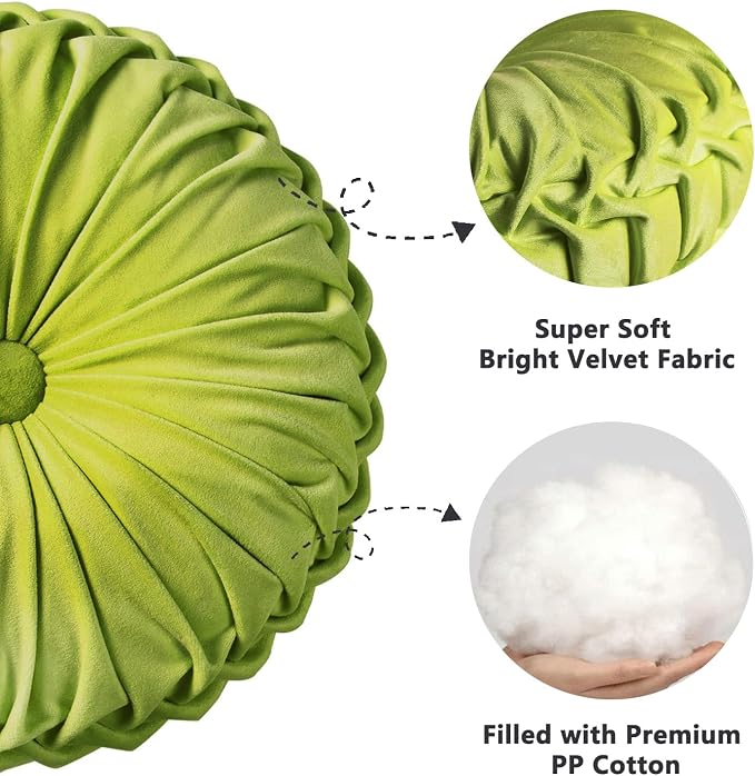 HIG Set of 2 Decorative Round Pleated Throw Pillows, Classy Accent Pumpkin - Image 2