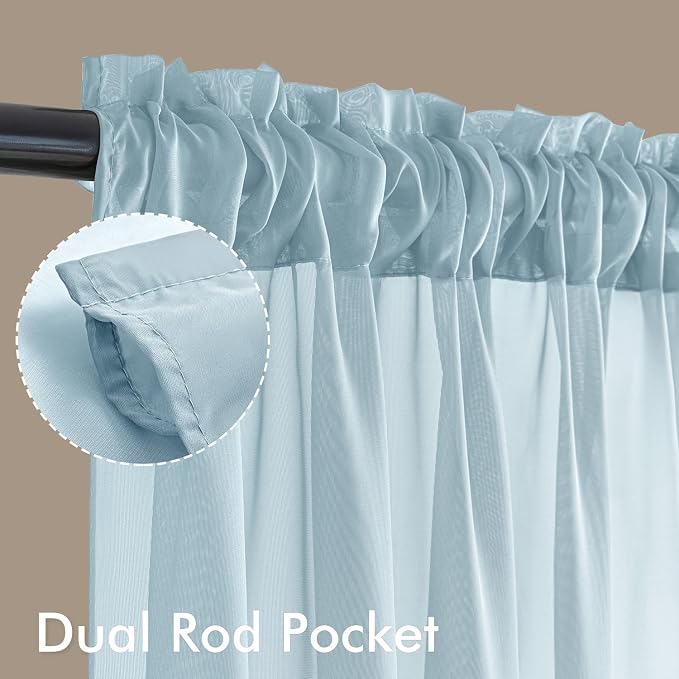 MIULEE Sky Blue Sheer Curtains 72 Inches Long, 4 Panels Set, Light Filtering - Image 3