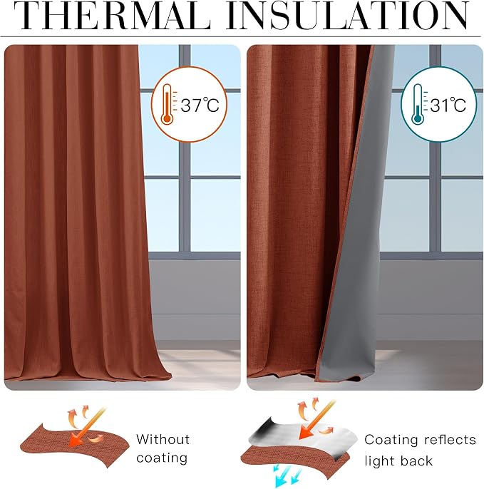 RYB HOME 100% Blackout Linen Textured Curtains 90 inches Long, Insulating - Image 4