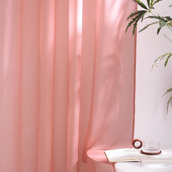 NICETOWN Living Room Coral Pink Sheer Curtains 96 inch Length, Grommet Airy - Image 5