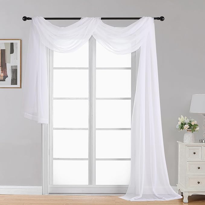 OWENIE Extra Long White Sheer Curtains 144 inch 2 Panels Set, Translucent - Image 2