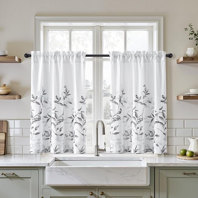 HOMEIDEAS Kitchen Curtains, Short Non-See-Through Privacy 30X36 Inch Length by HOMEIDEAS