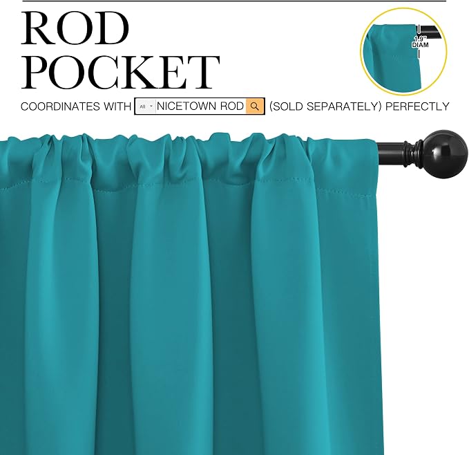 NICETOWN Living Room Curtains, Peacock Blue, 1 Pair, 70 x 84-inch, Home - Image 2