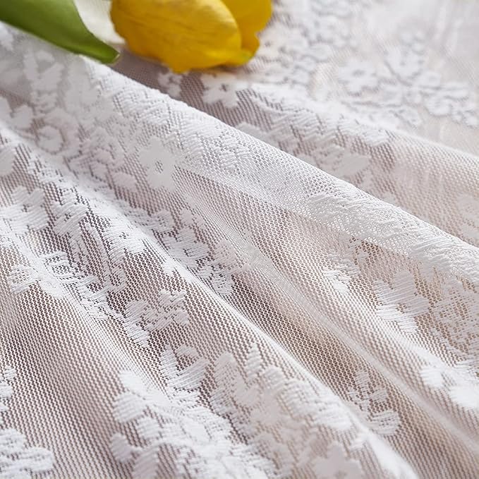 YJ YANJUN Vintage Lace Curtains 36 inch Length Country White Cafe Kitchen Sheer - Image 4