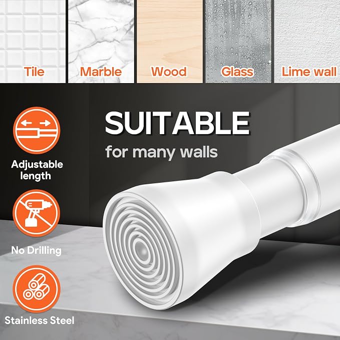 AIZESI White 1pcs Adjustable Spring Curtain Rods - Image 3