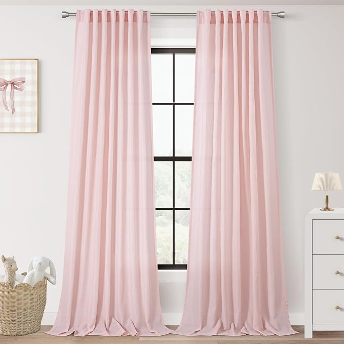 Pink Linen Curtains 84 Inch Length 2 Panels Set by Jolilight