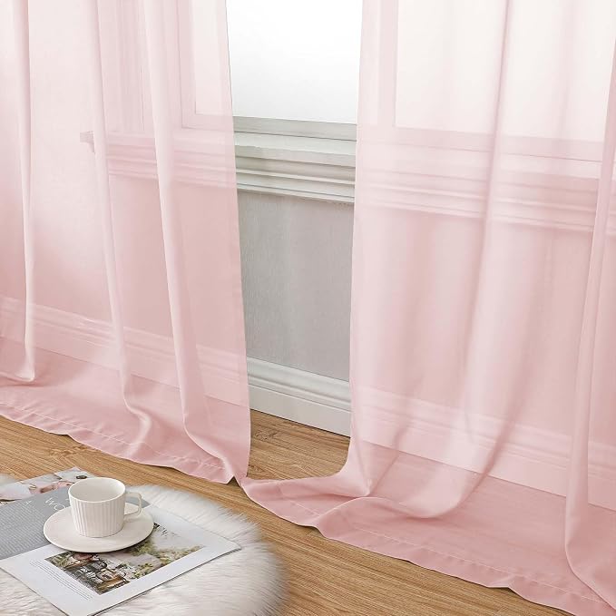 Blush Sheer Curtain for Bedroom Living Room 72 Inches Long 2 Panels Set - Image 8