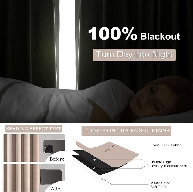 Topfinel 92 inch Long Blackout Curtains 2 Panels Set Neutral Beige Window - Image 5