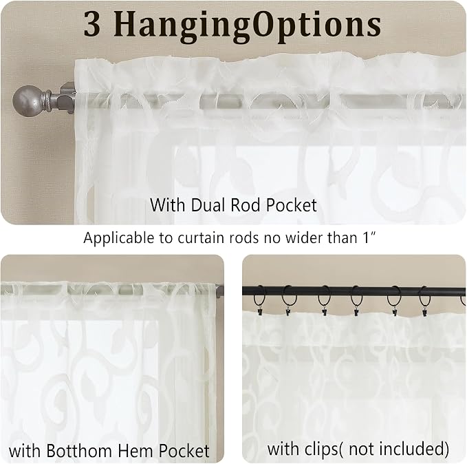 OWENIE Furman Cafe Curtains 30 Inch Length 2 Panels Set, Elegant Geometric - Image 3