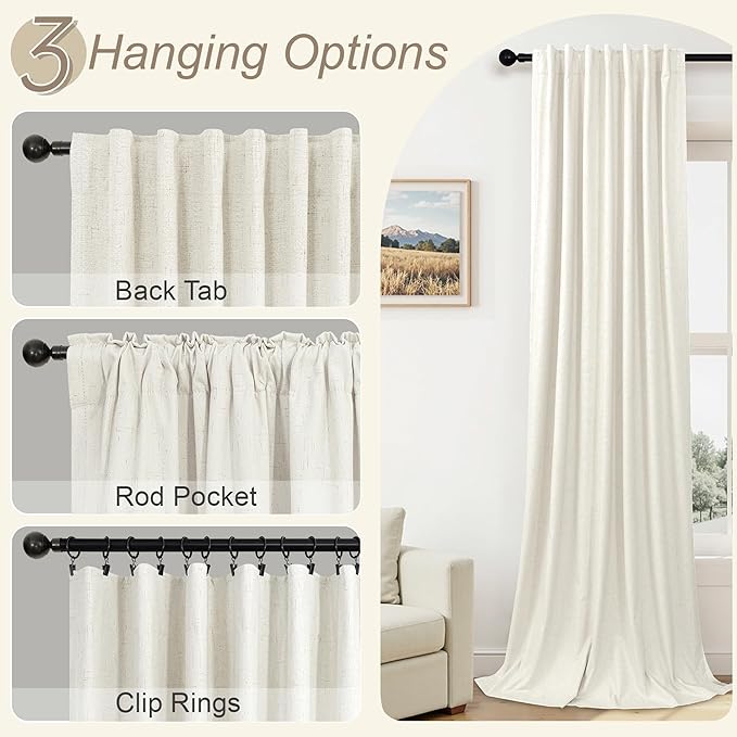 Cream Linen Blackout Curtains 60 Inches Wide - Image 6