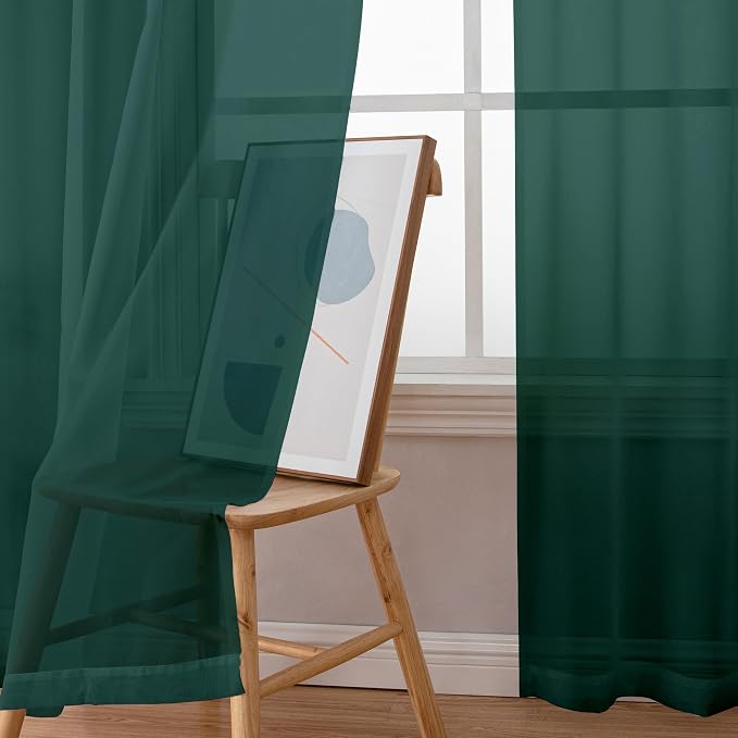 Simplebrand Hunter Green Sheer Curtains 84 Inches Long 2 Panels, Light - Image 3