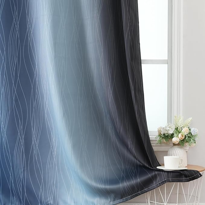 Estelar Textiler Navy Blue and Black Ombre Blackout Curtains 54 Inches Long - Image 6