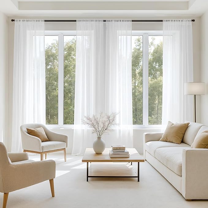 MIULEE White Sheer Curtains 105 Inches Long, 4 Panels Set, Light Filtering by MIULEE