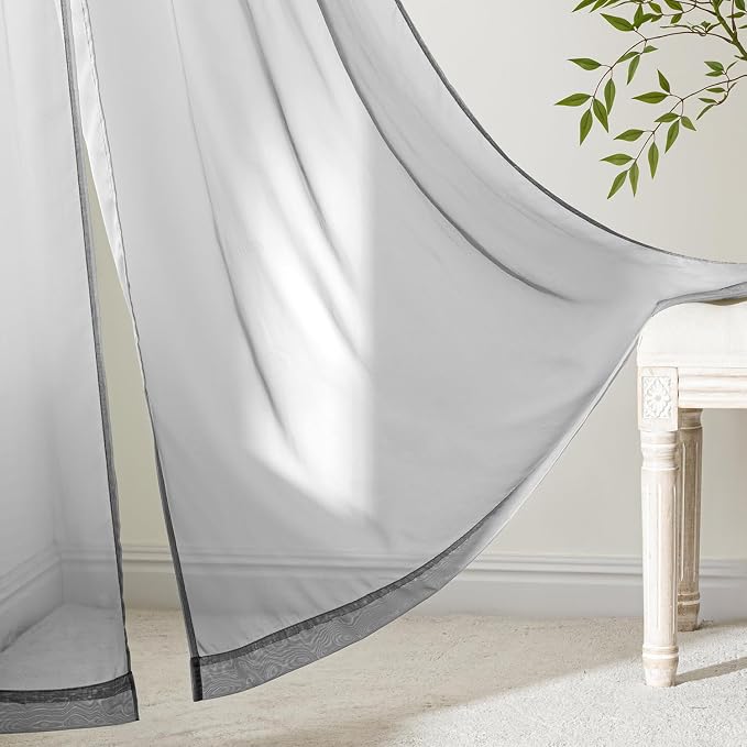 MIULEE Dark Grey Sheer Curtains 84 Inches Long, 4 Panels Set, Rod Pocket Light - Image 6