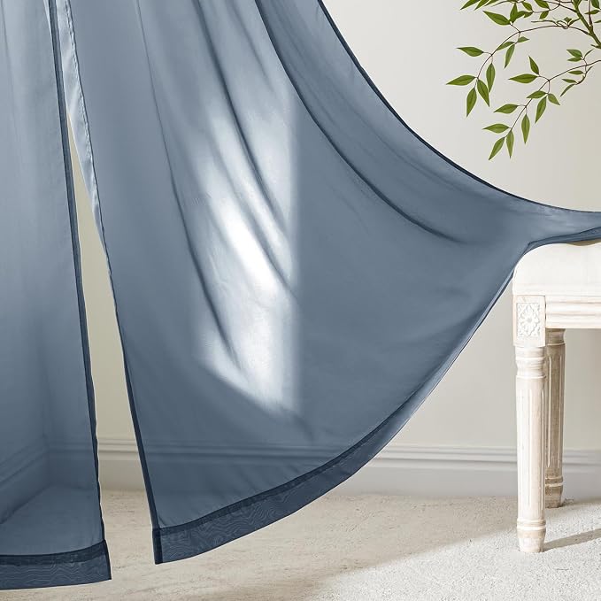 MIULEE Navy Blue Sheer Curtains 90 Inches Long, 4 Panels Set, Light Filtering - Image 6