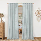 LAMIT Greyish Blue Linen Boho Curtains 80 inch Length 2 Panels, Light Filtering by LAMIT