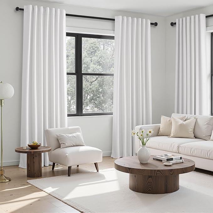 Beige White Linen blackout curtains 84 inch long 2 Panels 100% Black out Linen - Image 6