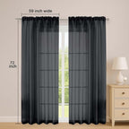 OWENIE Black Sheer Curtains 72 Inches Long 2 Panels Set, Transparent Voile - Image 2