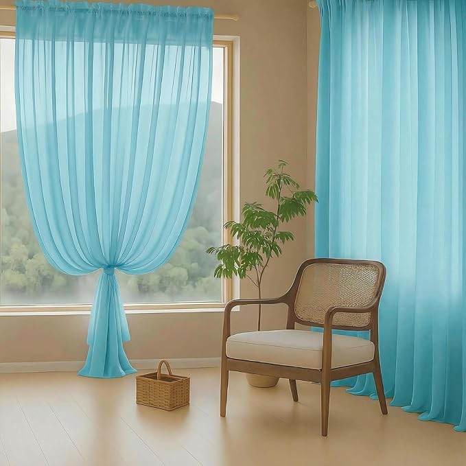 Sheer Curtains 63 Inch Length 2 Panels, Voile Sheer Curtain - Image 8