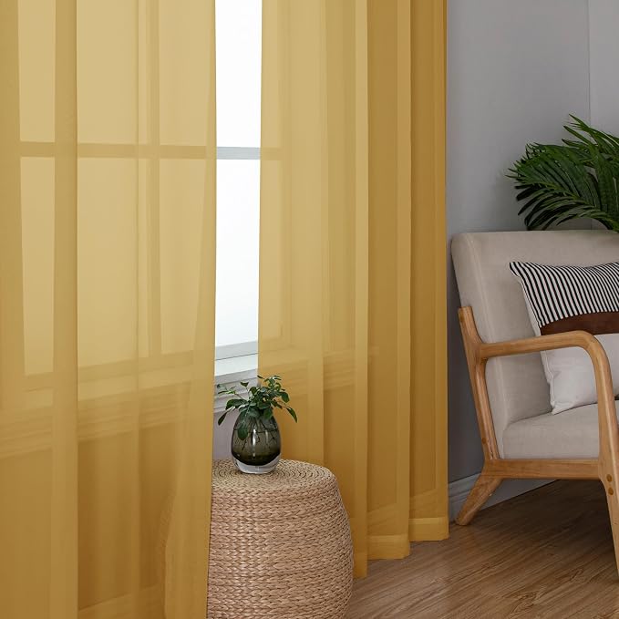 Aiyufeng Gold Sheer Curtains 63 Inch Length 2 Panels Set, Light Filtering Gold - Image 5